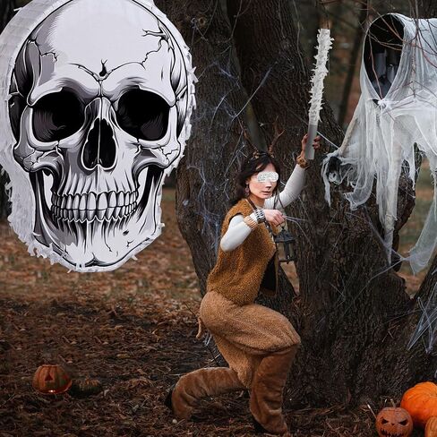 Quera Halloween Skull Pinata Day of the Dead Skeleton Pinata with Stick Blindfold for Halloween Mexican Birthday Parties Supplies Themed Fillable for Candy Treat in Kuwait