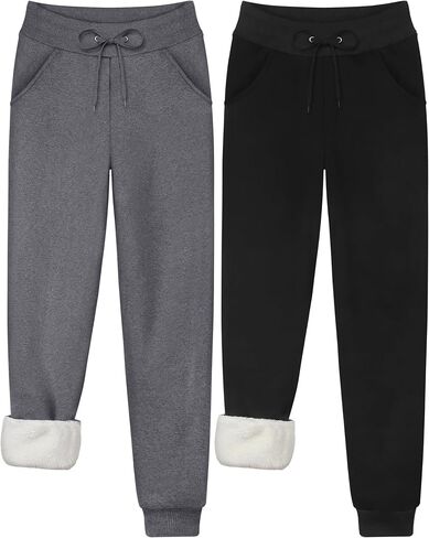 URATOT 2 Pack Women's Sherpa Lined Sweatpants with Pockets Winter Warm Jogger Sweatpants Athletic Fleece Lined Pants in Kuwait