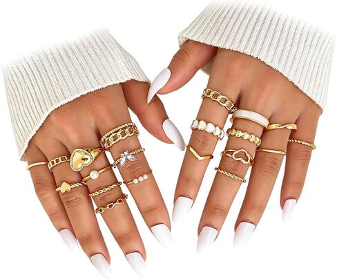 ZOVOLI Gold Ring Sets for Women, Bohemian Stackable Joint Finger Rings Pack 14k Gold Butterfly Pearl Love Circle Openwork Ring Sets for Teen Girls in Kuwait