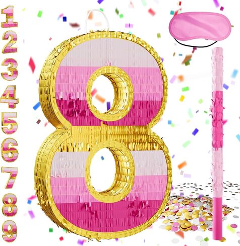 Number 5 Piñata with Stick, Blindfold & Confetti-Pink Piñata for Birthday Parties, Complete Party Game Set for Kids Girls-Gradient Pink Birthday Decor with Fillable Design(Small, 16.5 x 11.5 x 3 In) in Saudi Arabia