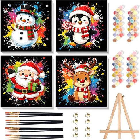Arttoplus 4 Pack Paint by Numbers Kit for Kids with Frame Christmas, 8x8in in Saudi Arabia