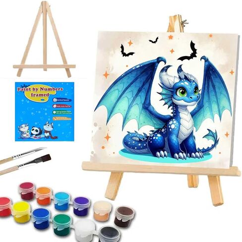 SUHEFAFA Framed Paint by Numbers Kit for Kids Ages 4-8-12, Dragon Painting by Numbers for Kids, DIY Dragon Acrylic Oil Painting for Home Wall Art Decor Gift 7.8x7.8 inch,Includes Easel in Kuwait