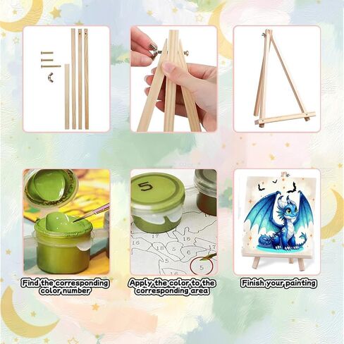 SUHEFAFA Framed Paint by Numbers Kit for Kids Ages 4-8-12, Dragon Painting by Numbers for Kids, DIY Dragon Acrylic Oil Painting for Home Wall Art Decor Gift 7.8x7.8 inch,Includes Easel in Kuwait