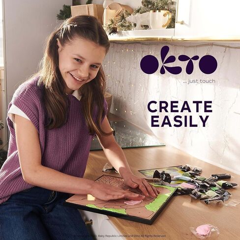 Okto Paint by Numbers for Children - Kid's Kit with Air Dry Clay, Unique 2D Wall Art, Sensory Canvas, Panda Themed, Framed Animal Kit for Age 5+ in Kuwait