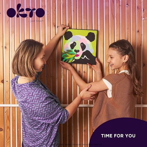Okto Paint by Numbers for Children - Kid's Kit with Air Dry Clay, Unique 2D Wall Art, Sensory Canvas, Panda Themed, Framed Animal Kit for Age 5+ in Kuwait