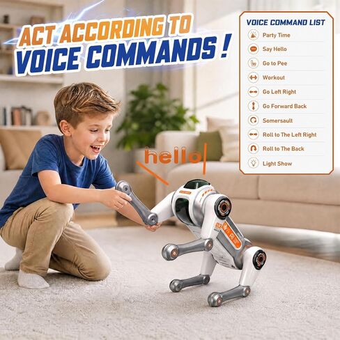 Smart Robot Dog for Kids - Interactive STEM Pet Puppy Robotic Toy with Voice & 2.4 GHz Remote Control, 30+ Actions & Programmable Play, 30m Range, Durable & Safe for Age 3+ Birthday Gifts in Kuwait