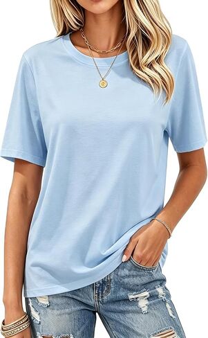 VIIOO Women's Loose Short Sleeve Crewneck T-Shirt Basic Casual Solid Tops in Kuwait