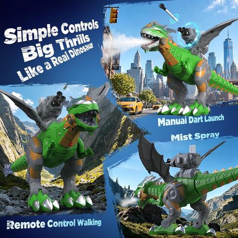 Remote Control Robot Dinosaur Toy with Mist Spray & Roaring Sound, 2.4Ghz Mech Dino Walking RC Toys with Manual Dart Launcher, Cool Best Gifts for Boys Girls Ages 3 4 5 6 7 8 in Kuwait