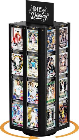 Rotating Trading Card Display Stand, Wood Sports Card Rack Holds 32 Cards in Kuwait