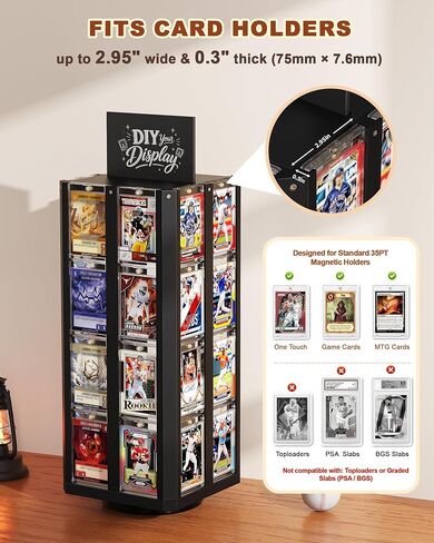 Rotating Trading Card Display Stand, Wood Sports Card Rack Holds 32 Cards in Kuwait