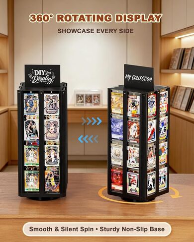 Rotating Trading Card Display Stand, Wood Sports Card Rack Holds 32 Cards in Kuwait
