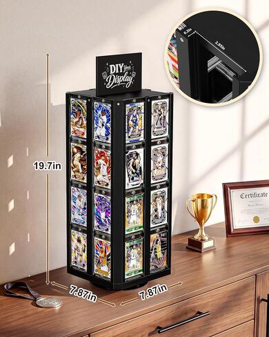Rotating Trading Card Display Stand, Wood Sports Card Rack Holds 32 Cards in Kuwait