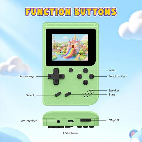 3.0 Inch IPS Screen with Mini Handheld Game Console, Built-in 400 Games, 1020mAh Rechargeable Battery Pocket Player Travel Games Arcade, Light Green in Kuwait