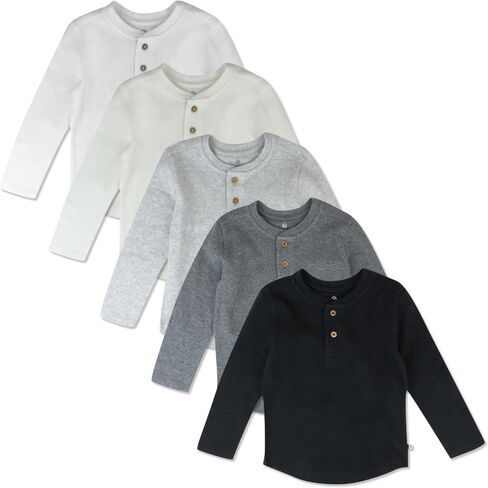 HonestBaby 5-Pack Waffle Henley Long Sleeve Shirts 100% Organic Cotton for Infant Baby and Toddler Boys, Unisex in Kuwait