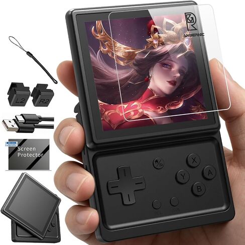 RG Rotate Retro Handheld Game Console, 3.5" Swivel Screen Android Portable Player, Unisoc T618 Chip 3GB+32GB, 2000mAh Battery, Aluminum Alloy + Plastic (Anbernic RG Rotate-Polar Black-NEW) in Saudi Arabia