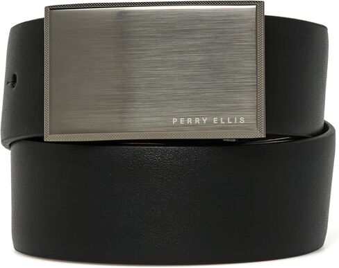 Perry Ellis Men's Portfolio Patterned Plaque 100% Leather Reversible Belt (Sizes 30-44 Inches) in Kuwait