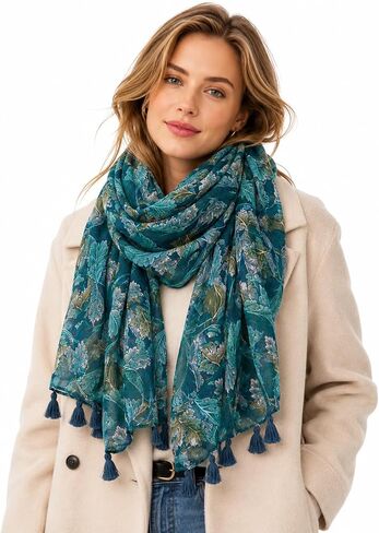 YOUR SMILE Large Boho Scarf for Women Lightweight Floral Printed Scarves Fall Winter Fashion Fringed Shawl wraps in Kuwait