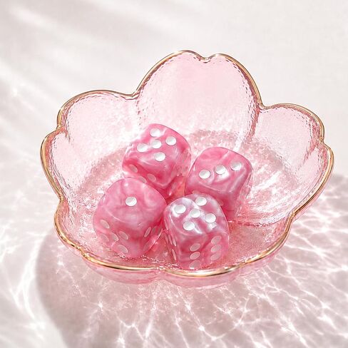 Mahjong Dice Dish with 4 Pink Swirl Mahjong Dice, Cherry Blossom Glass Tray in Kuwait