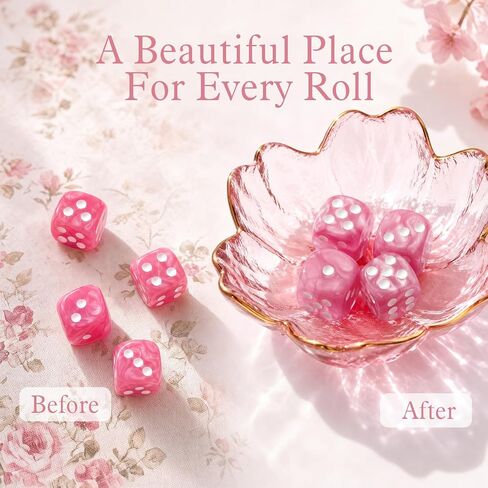 Mahjong Dice Dish with 4 Pink Swirl Mahjong Dice, Cherry Blossom Glass Tray in Kuwait