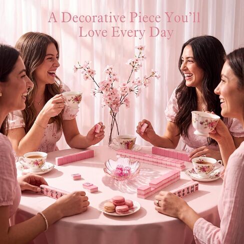 Mahjong Dice Dish with 4 Pink Swirl Mahjong Dice, Cherry Blossom Glass Tray in Kuwait