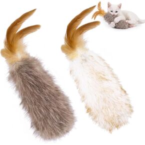 Migipaws 2-Pack Plush Cat Toys with Natural Feather & Catnip, Soft Fluffy Tail & Interactive Hanging Ring for Wand Attachment, Durable Bite-Resistant Kitten Teaser for Indoor Play in Kuwait