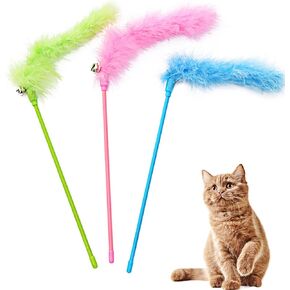 Cat Wand Toys, 3 PCS Interactive Feather Wands Colorful Cat Teaser Wand in Saudi Arabia