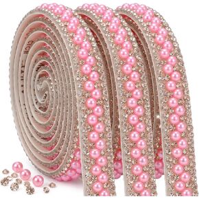 3 Rolls Rhinestone Ribbon Pearl Ribbon Bling Crystal in Kuwait