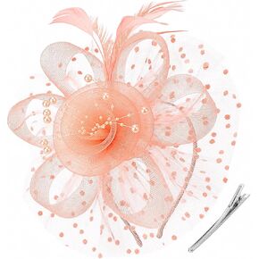 DRESHOW Fascinators Hat Flower Mesh Ribbons Feathers on a Headband and a Clip Tea Party Headwear for Girls and Women in Kuwait
