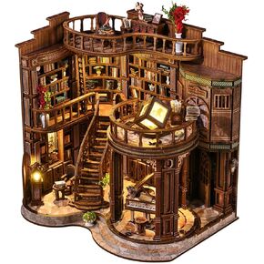 DIY Miniature House Kit, Book Nook Kit, 3D Wooden Puzzles Bookshelf Craft Kits, Dollhouse Kit with LED Light, Mini Building Kit for Adults Teen to Build (Dreamy Book Hall) in Kuwait