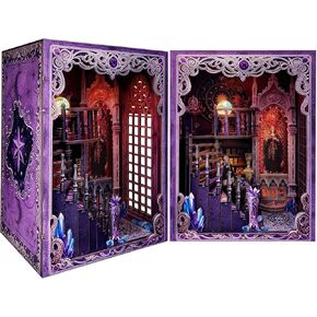 Book Nook Kit - DIY Miniature House,Book Nook Kit for Adults 3D Puzzle with LED,Halloween Birthday Gift for Adults, Creative Mini Building Kit for Bookshelf Decor, Gifts for Family Friends in Kuwait