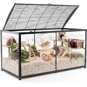VEVOR Hamster Cage, 360°Viewing Transparent Hamster Habitats, Small Animal Cage, 29.5 x 17.3 x 24 in, Ventilated Pet Mouse Cages with Water Bottle, Portable Hamster House for Rats, Guinea Pigs in Kuwait