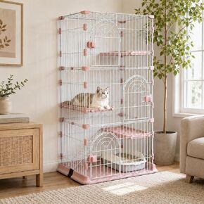 Cat Cage for Indoor Cats, DlY Catio & Cat Playpen with Escape-Proof Spacing, Sturdy Metal Cat Crate Kennel for Kittens, Ferrets & Small Animals (White, 3-Tier 52.5") in Kuwait