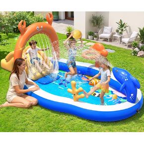 StarOcean Large Inflatable Play Center,Kiddie Pool with Water Slide&Sprk in Kuwait