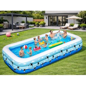 Extra Large Inflatable Pool with Seats Pump, 120"x85"x26" Blow Up Pool Thickened Heavy Duty Family Full-Sized Swimming Pool for Adults, Inflatable Pools for Backyard Garden Summer Water Party in Kuwait