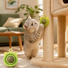 Rotating Catnip Ball Toy, Wall Mounted Interactive Cat Chew Toy for Indoor Cats, Calming Lickable Catnip Treat Toy in Kuwait