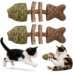 Natural Silvervine Cat Chew Toy Fish Bone, Fishbone-Shaped Cat Dental Toy for Chewing, Fix Your Cat’S Dental Health, Durable Wooden Feline Tooth Care Tool (2) in Kuwait
