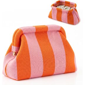 Mahjong Tile Bag Woven Clutch Purse, Striped Dumpling Bag for Women, Snap Closure Beach Vacation Handbag in Kuwait