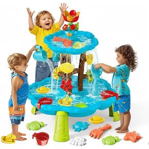 Linkowin Kids Flower Water Sand Table for Toddlers, 2 Tier Kids Outdoor Water Sand Play Table Toys, Splash Sensory Table for Summer Beach Activity Party for Boys Girls (Age 3+) in Kuwait