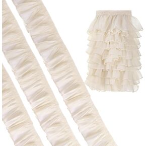 5 Yards Beige Lace Ruffle Trim, 4.13 Inch Wide Pleated Ruffle Trim Ribbon in Kuwait
