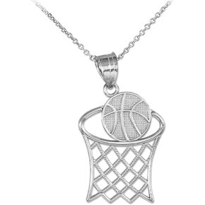 Sports Charms .925 Sterling Silver Basketball Hoop Pendant Necklace with Rolo Chain and Pendant only in Kuwait