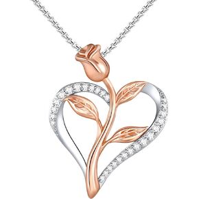 SNZM Initial Necklaces for Women-925 Sterling Silver Rose Heart Letter Pendant Necklace with 5A Cubic Zirconia Dainty Jewelry Birthday Valentines Gifts for Daughter/Wife/Mum in Saudi Arabia
