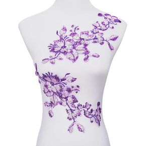 Silvora 2 PCS Embroidery Flower Costume Sequin Appliques Patches,Sequin Applique Embellishments for Dance Dresses,Clothes,T-Shirt，Neckline Bodice Pants(Black) in Kuwait