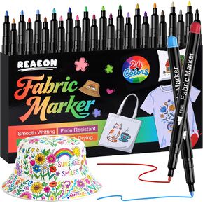 Reaeon Fabric Markers, 24 Colors Fabric Decorating Kit for Clothes, No Bleed Fine Tips Paint Pens for T-Shirts Bags, Textile, Canvas, and More in Kuwait