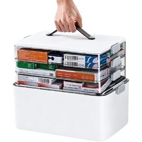 MUEE 4-Tier Medicine Organizer Box with Handle & Side Latches in Kuwait