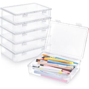 6 Pcs Plastic Storage Boxes with Lids, 9 x 6.5 x 2 Inch Clear Rectangular Plastic Box Multipurpose Craft Organizers Small Storage Containers for Pencils, Beads, Craft Accessories, Small Items in Kuwait