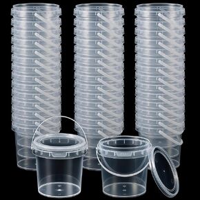 100 Pcs 10oz Maxcheck Plastic Bucket with Lids and Handles Bulk, Clear in Kuwait