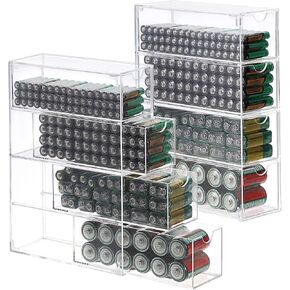 BTSKY Clear Acrylic Battery Storage Organizer for AA, AAA, 9V, C Batteries in Kuwait