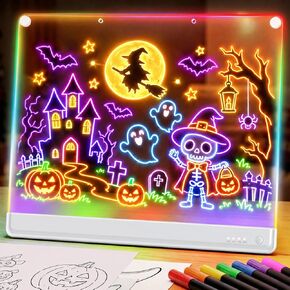 19.7-Inch Rechargeable LED Drawing Board with 15-Color Glow Effects, Large Neon Doodle Pad with 6 Light Modes&Adjustable Brightness, Built-in Stand, 7 Neon Markers, Tracing Papers, Gift for Kids,Girls in Kuwait