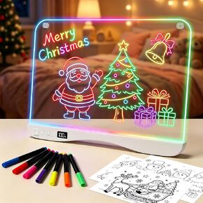 QIAOBUQI 16" Rechargeable LED Drawing Board, Colorful Doodle Board with 3 Modes & 8 Colors Light Up, Reusable Learning Toys for Kids (Ages 3-8), Ideal Gift for Christmas Birthday (Blue) in Kuwait