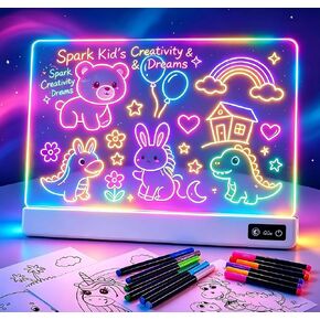 17 Inch Rechargeable LED Drawing Board for Kids – 15 Color Light Up Doodle Pad with Anti-Scratch PVC and Flicker-Free Eye Care – Includes Tracing Cards & 12 Markers – Great Birthday Gift for Girls in Kuwait